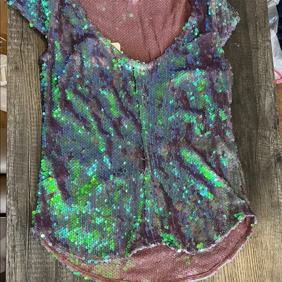 Free People Iridescent Sequin Blouse - Purple and Green - Picture 4 of 7